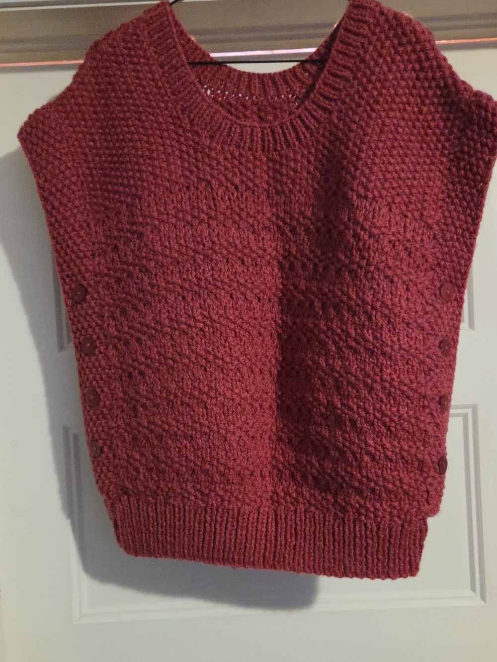 Handmade Women's Chunky Button-Side Knit Sweater Vest - Pink